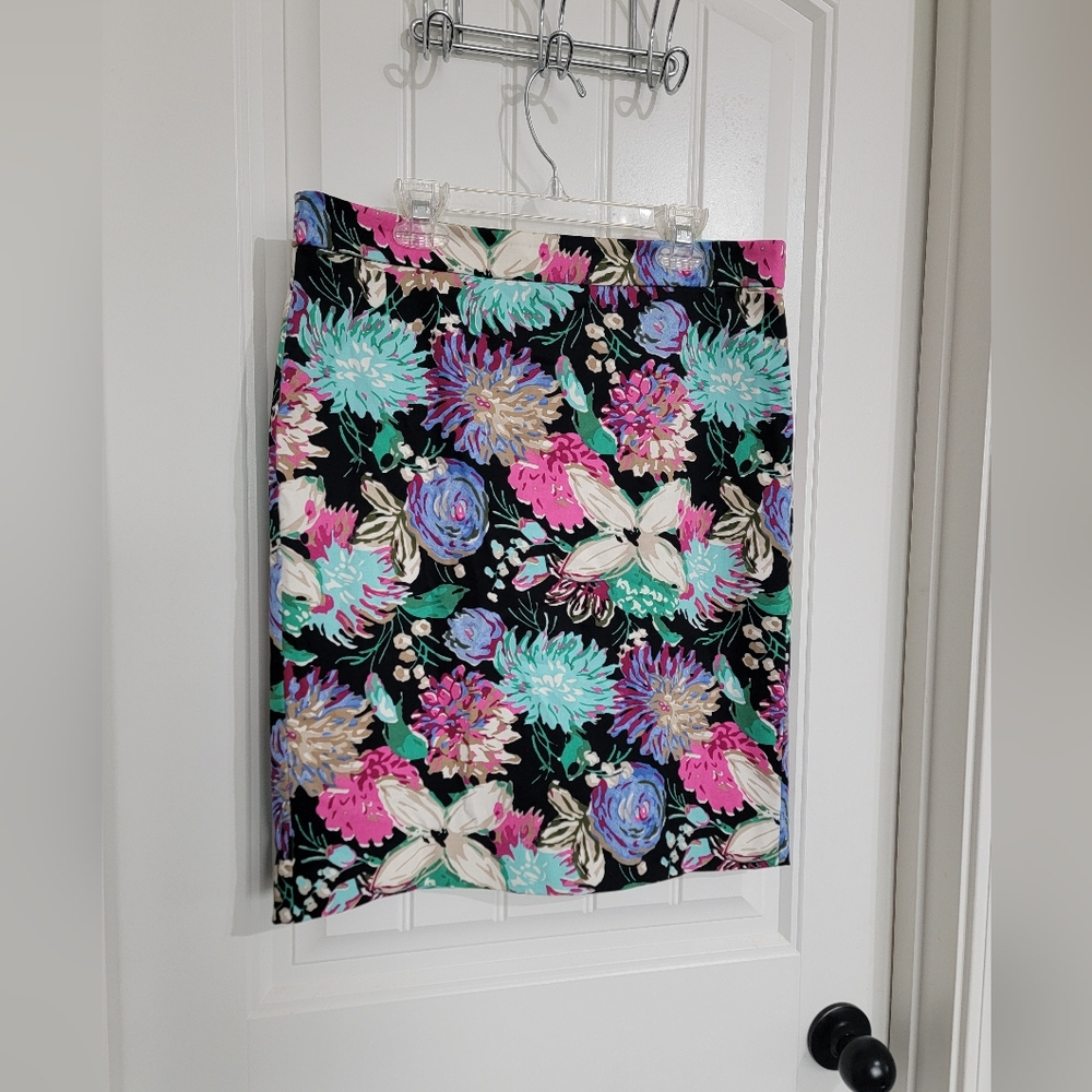 J.CREW Womens Cotton Pencil Straight Skirt Floral Colorful Lined Size 4Excelle